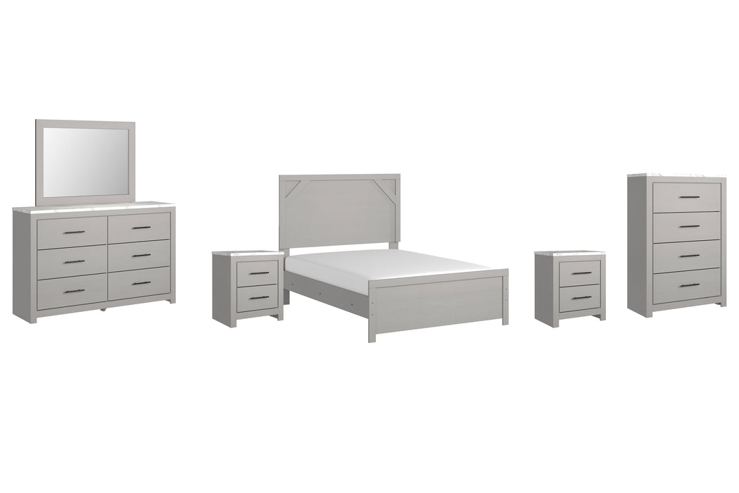 Cottonburg Full Panel Bed with Mirrored Dresser, Chest and 2 Nightstands Royal Furniture