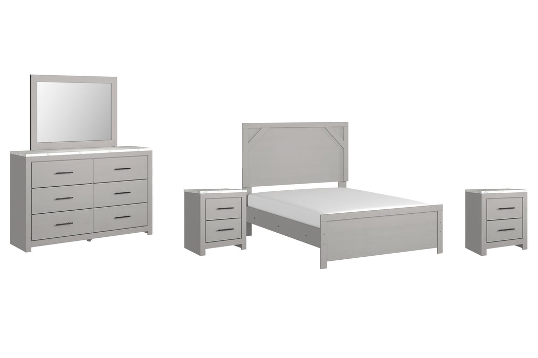 Cottonburg Full Panel Bed with Mirrored Dresser and 2 Nightstands Royal Furniture