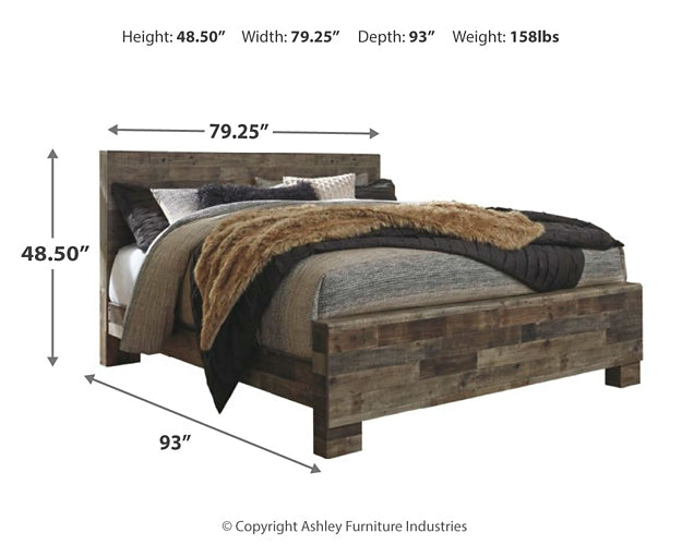 Derekson King Panel Bed with Mirrored Dresser, Chest and 2 Nightstands Royal Furniture