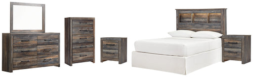 Drystan Full Bookcase Headboard with Mirrored Dresser, Chest and 2 Nightstands Royal Furniture