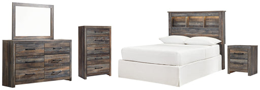 Drystan Full Bookcase Headboard with Mirrored Dresser, Chest and Nightstand Royal Furniture