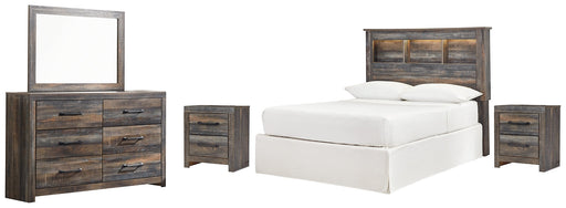 Drystan Full Bookcase Headboard with Mirrored Dresser and 2 Nightstands Royal Furniture