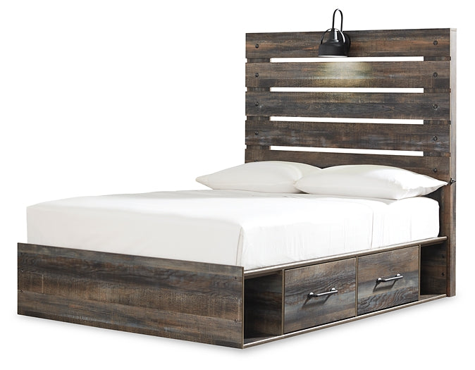 Drystan Full Panel Bed with 4 Storage Drawers with Mirrored Dresser and 2 Nightstands Royal Furniture