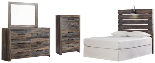 Drystan Full Panel Headboard with Mirrored Dresser and Chest Royal Furniture