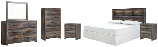 Drystan King/California King Bookcase Headboard with Mirrored Dresser, Chest and 2 Nightstands Royal Furniture