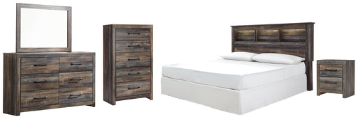 Drystan King/California King Bookcase Headboard with Mirrored Dresser, Chest and Nightstand Royal Furniture