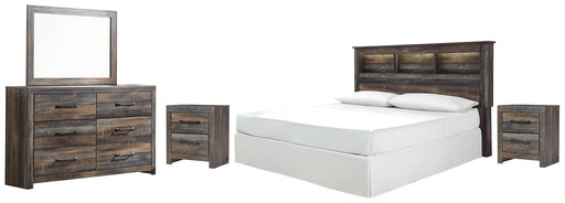 Drystan King/California King Bookcase Headboard with Mirrored Dresser and 2 Nightstands Royal Furniture