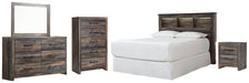 Drystan Queen/Full Bookcase Headboard with Mirrored Dresser, Chest and Nightstand Royal Furniture