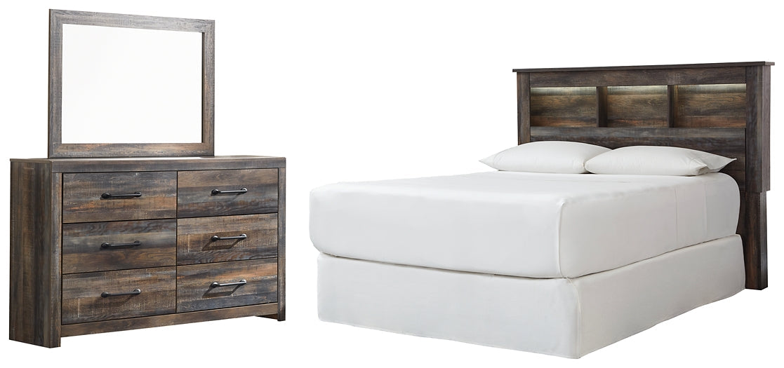 Drystan Queen/Full Bookcase Headboard with Mirrored Dresser Royal Furniture