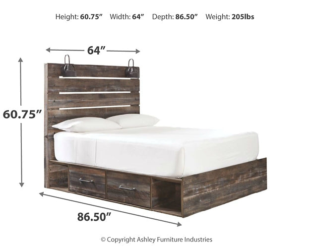 Drystan Queen Panel Bed with 2 Storage Drawers with Mirrored Dresser Royal Furniture