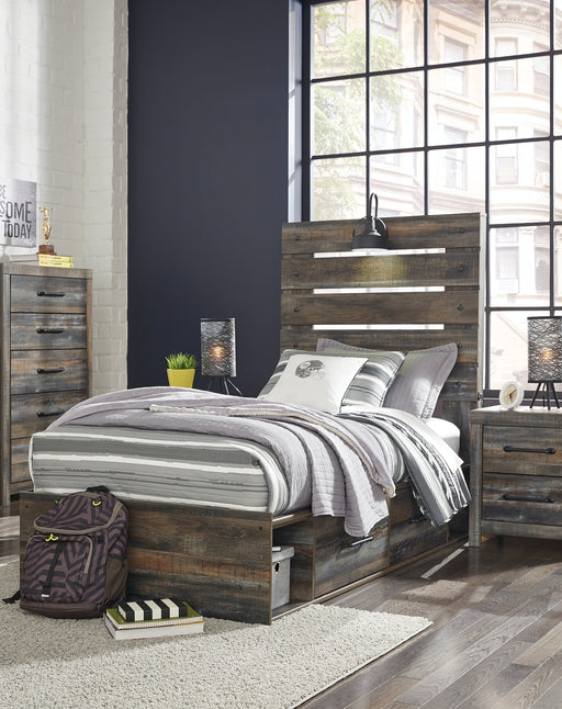 Drystan Twin Panel Bed with 4 Storage Drawers with Mirrored Dresser, Chest and Nightstand Royal Furniture