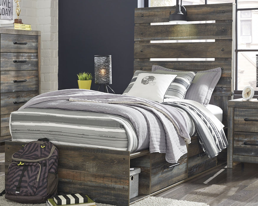 Drystan Twin Panel Bed with 4 Storage Drawers with Mirrored Dresser and 2 Nightstands Royal Furniture