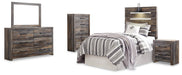 Drystan Twin Panel Headboard with Mirrored Dresser, Chest and Nightstand Royal Furniture