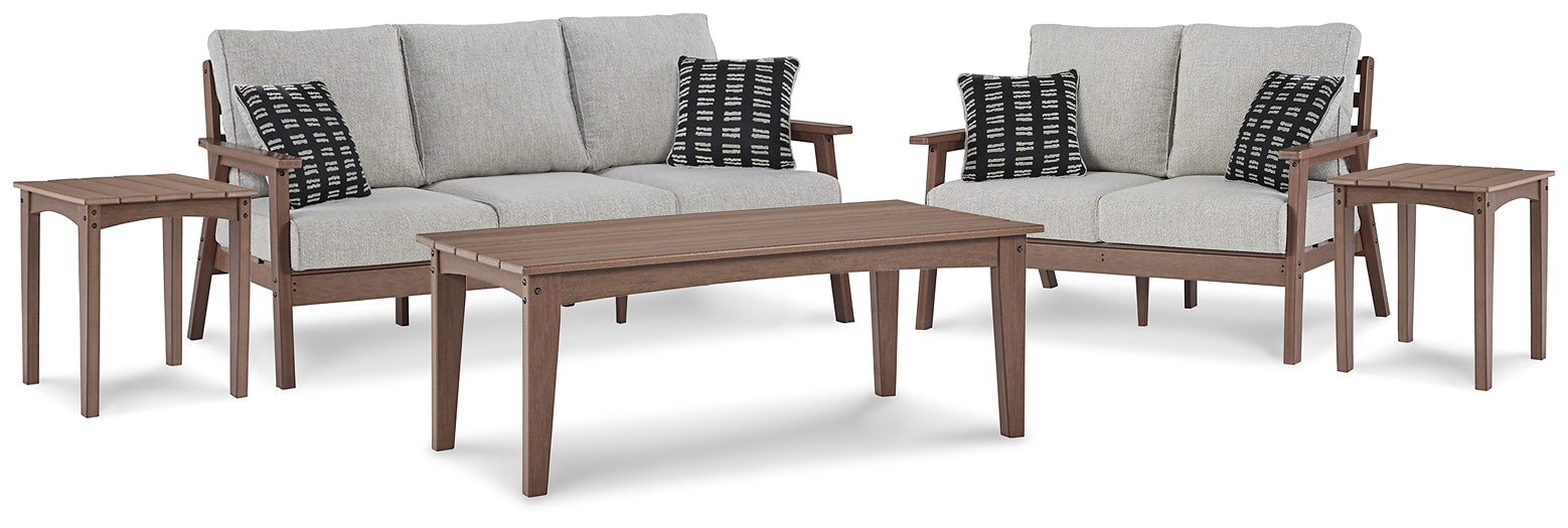 Emmeline Outdoor Sofa and Loveseat with Coffee Table and 2 End Tables Royal Furniture