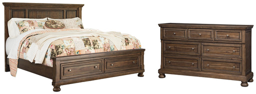 Flynnter Queen Panel Bed with 2 Storage Drawers with Dresser Royal Furniture