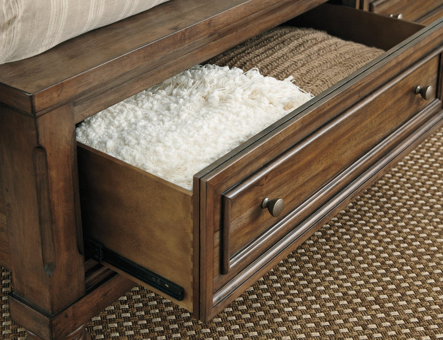 Flynnter Queen Panel Bed with 2 Storage Drawers with Mirrored Dresser Royal Furniture