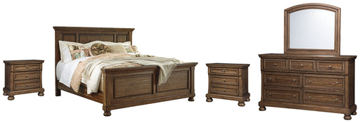 Flynnter Queen Panel Bed with Mirrored Dresser and 2 Nightstands Royal Furniture