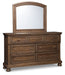 Flynnter Queen Panel Bed with Mirrored Dresser and Chest Royal Furniture