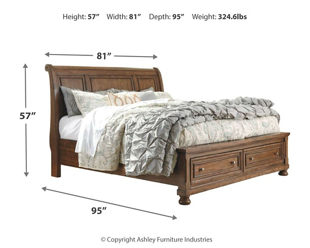 Flynnter Queen Sleigh Bed with 2 Storage Drawers with Dresser with Dresser Royal Furniture