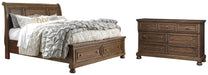 Flynnter Queen Sleigh Bed with 2 Storage Drawers with Dresser with Dresser Royal Furniture