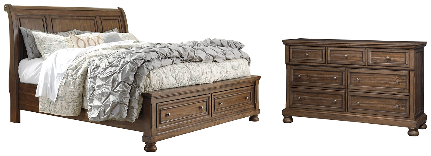 Flynnter Queen Sleigh Bed with 2 Storage Drawers with Dresser with Dresser Royal Furniture