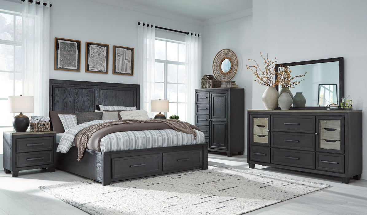 Foyland California King Panel Storage Bed with Mirrored Dresser, Chest and 2 Nightstands Royal Furniture