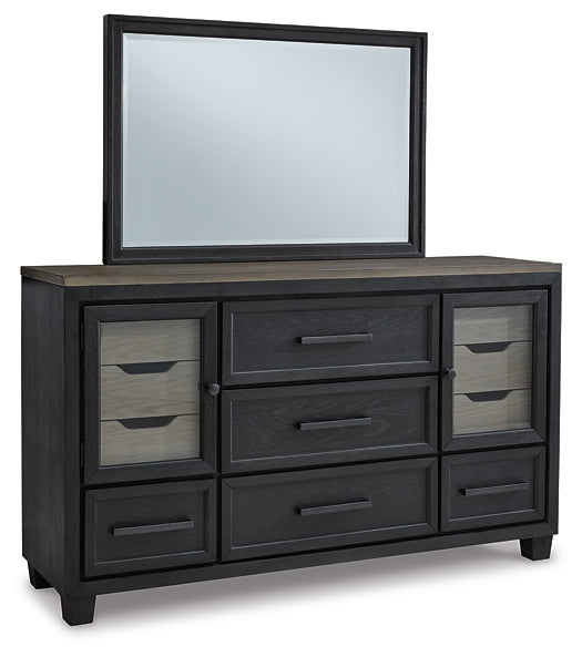 Foyland California King Panel Storage Bed with Mirrored Dresser, Chest and 2 Nightstands Royal Furniture