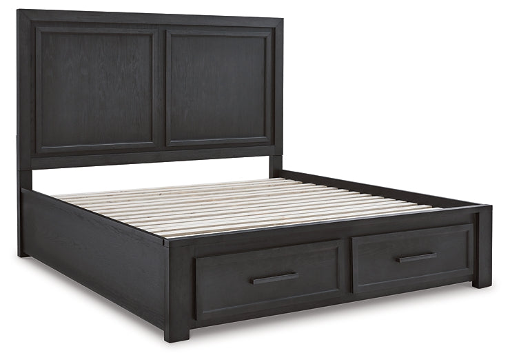 Foyland California King Panel Storage Bed with Mirrored Dresser, Chest and 2 Nightstands Royal Furniture