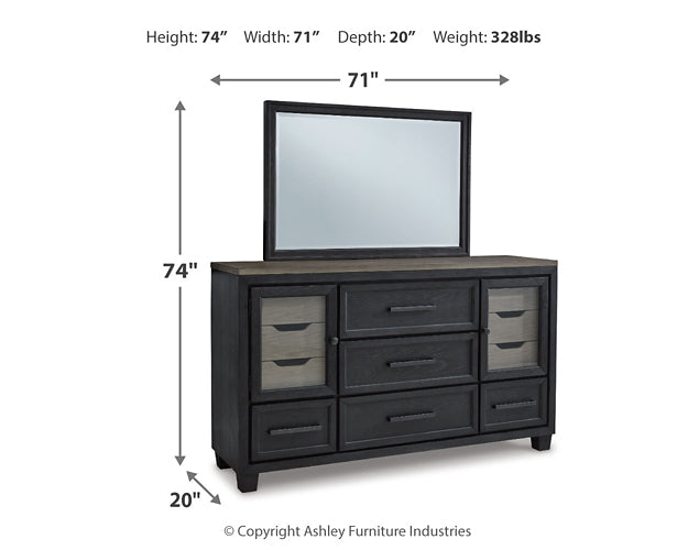 Foyland California King Panel Storage Bed with Mirrored Dresser, Chest and 2 Nightstands Royal Furniture