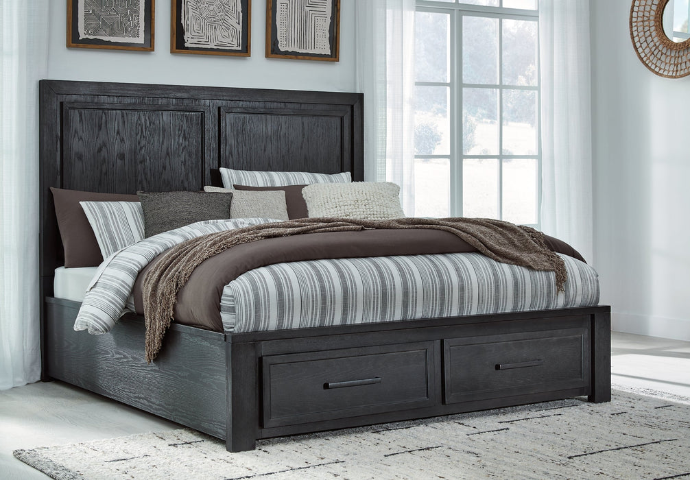 Foyland California King Panel Storage Bed with Mirrored Dresser, Chest and 2 Nightstands Royal Furniture