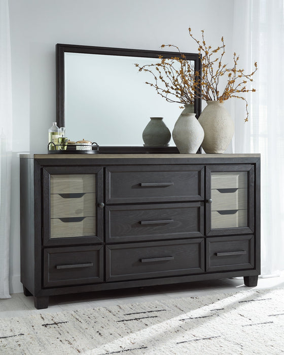 Foyland California King Panel Storage Bed with Mirrored Dresser, Chest and Nightstand Royal Furniture