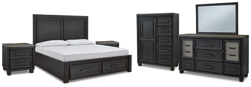 Foyland King Panel Storage Bed with Mirrored Dresser, Chest and 2 Nightstands Royal Furniture