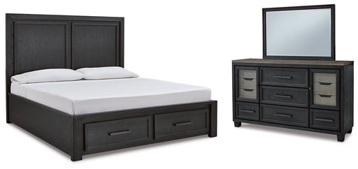 Foyland King Panel Storage Bed with Mirrored Dresser Royal Furniture