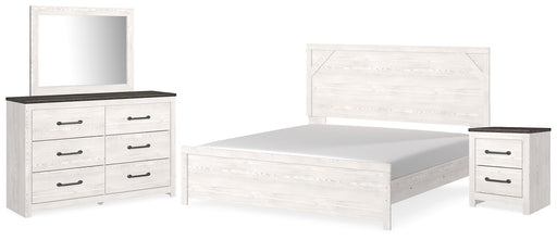 Gerridan King Panel Bed with Mirrored Dresser and Nightstand Royal Furniture