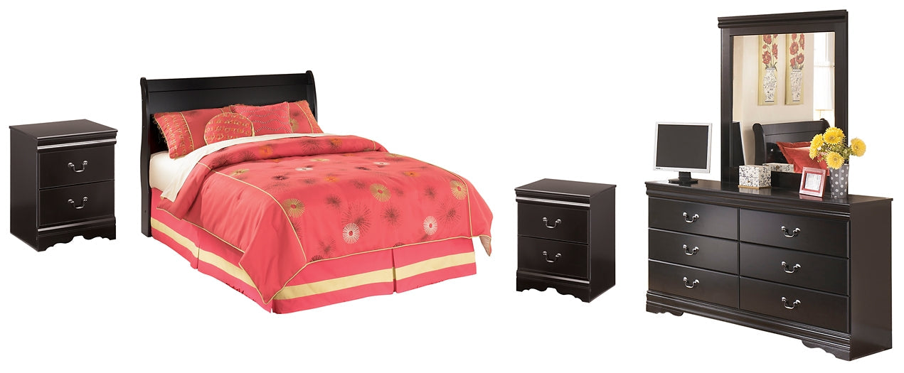 Huey Vineyard Full Sleigh Headboard with Mirrored Dresser and 2 Nightstands Royal Furniture