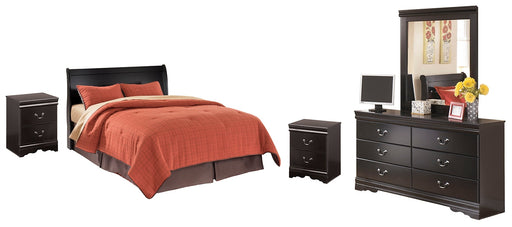 Huey Vineyard Queen Sleigh Headboard with Mirrored Dresser and 2 Nightstands Royal Furniture