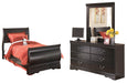 Huey Vineyard Twin Sleigh Bed with Mirrored Dresser Royal Furniture