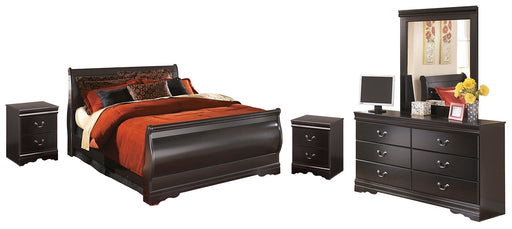 Huey Vineyard Twin Sleigh Bed with Mirrored Dresser and 2 Nightstands Royal Furniture