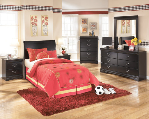 Huey Vineyard Twin Sleigh Headboard with Mirrored Dresser, Chest and Nightstand Royal Furniture