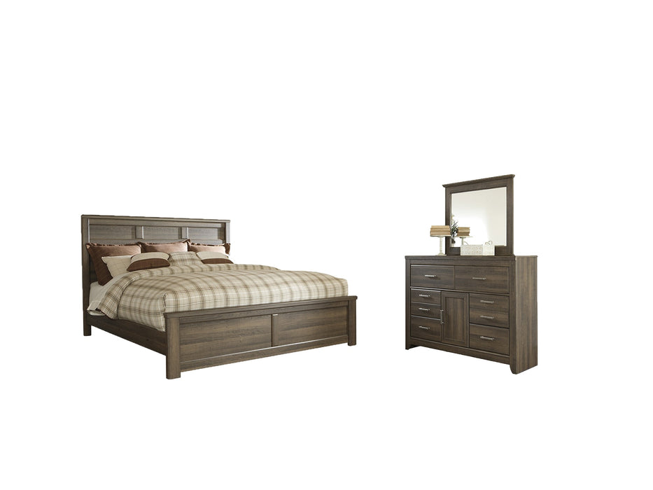 Juararo California King Panel Bed with Mirrored Dresser Royal Furniture