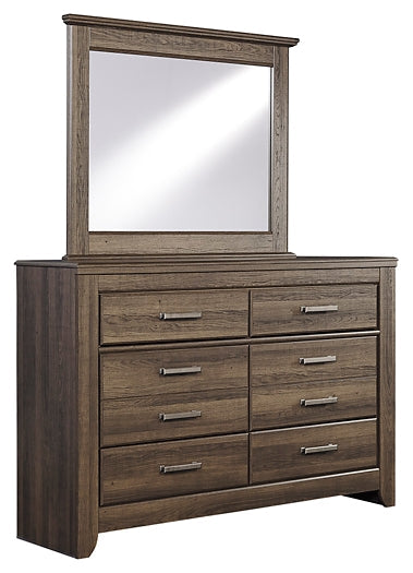 Juararo California King Poster Bed with Mirrored Dresser, Chest and 2 Nightstands Royal Furniture