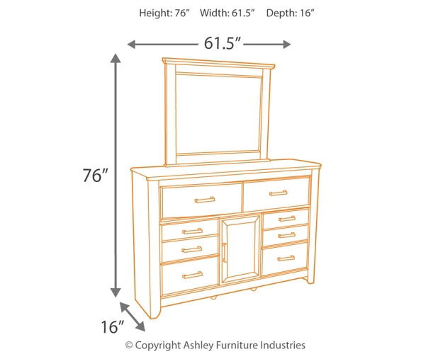 Juararo California King Poster Bed with Mirrored Dresser, Chest and 2 Nightstands Royal Furniture