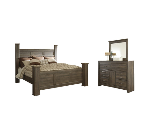 Juararo California King Poster Bed with Mirrored Dresser Royal Furniture