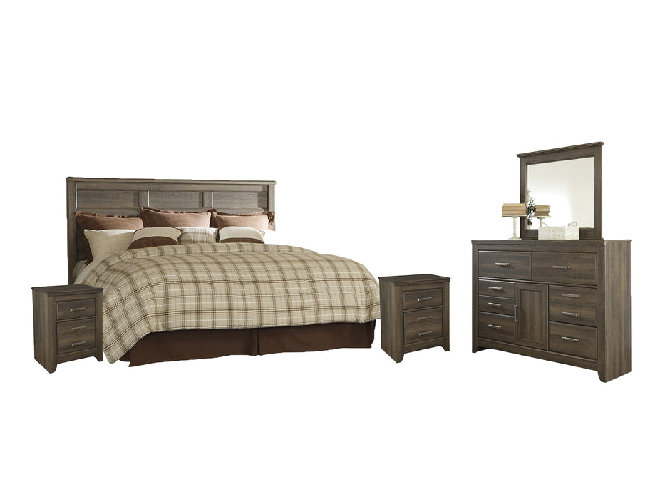 Juararo King/California King Panel Headboard with Mirrored Dresser and 2 Nightstands Royal Furniture