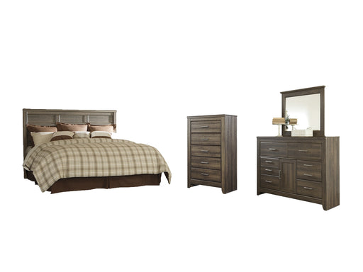 Juararo King/California King Panel Headboard with Mirrored Dresser and Chest Royal Furniture