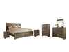 Juararo Queen Panel Bed with Mirrored Dresser, Chest and 2 Nightstands Royal Furniture