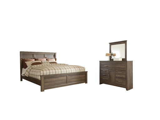 Juararo Queen Panel Bed with Mirrored Dresser Royal Furniture