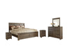 Juararo Queen Panel Bed with Mirrored Dresser and 2 Nightstands Royal Furniture