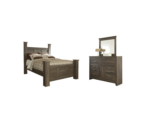 Juararo Queen Poster Bed with Mirrored Dresser Royal Furniture