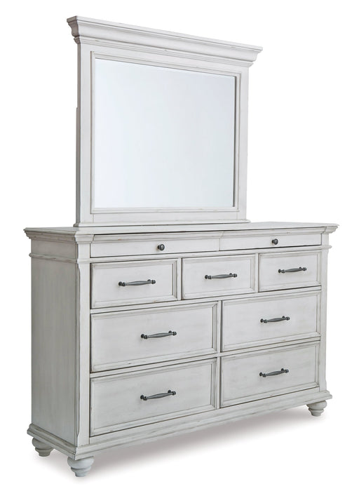 Kanwyn King Panel Bed with Storage with Mirrored Dresser, Chest and 2 Nightstands Royal Furniture